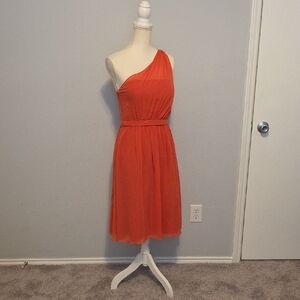 Bari Jay Salmon Pleated One-Shoulder Dress for Weddings